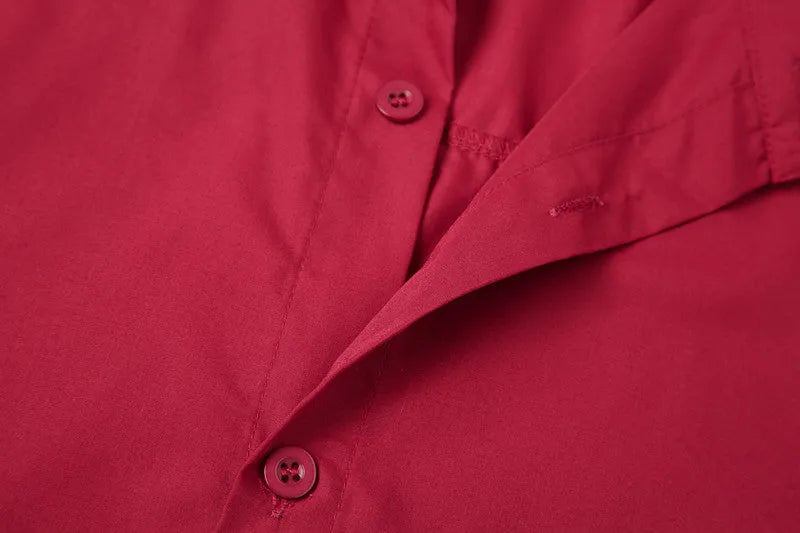 Red stand-up collar Chinese-style casual shirt for teenage men, front view