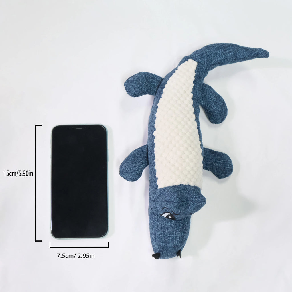 Corn cob plush pet toy in blue, green and red colours with biting sound mechanism