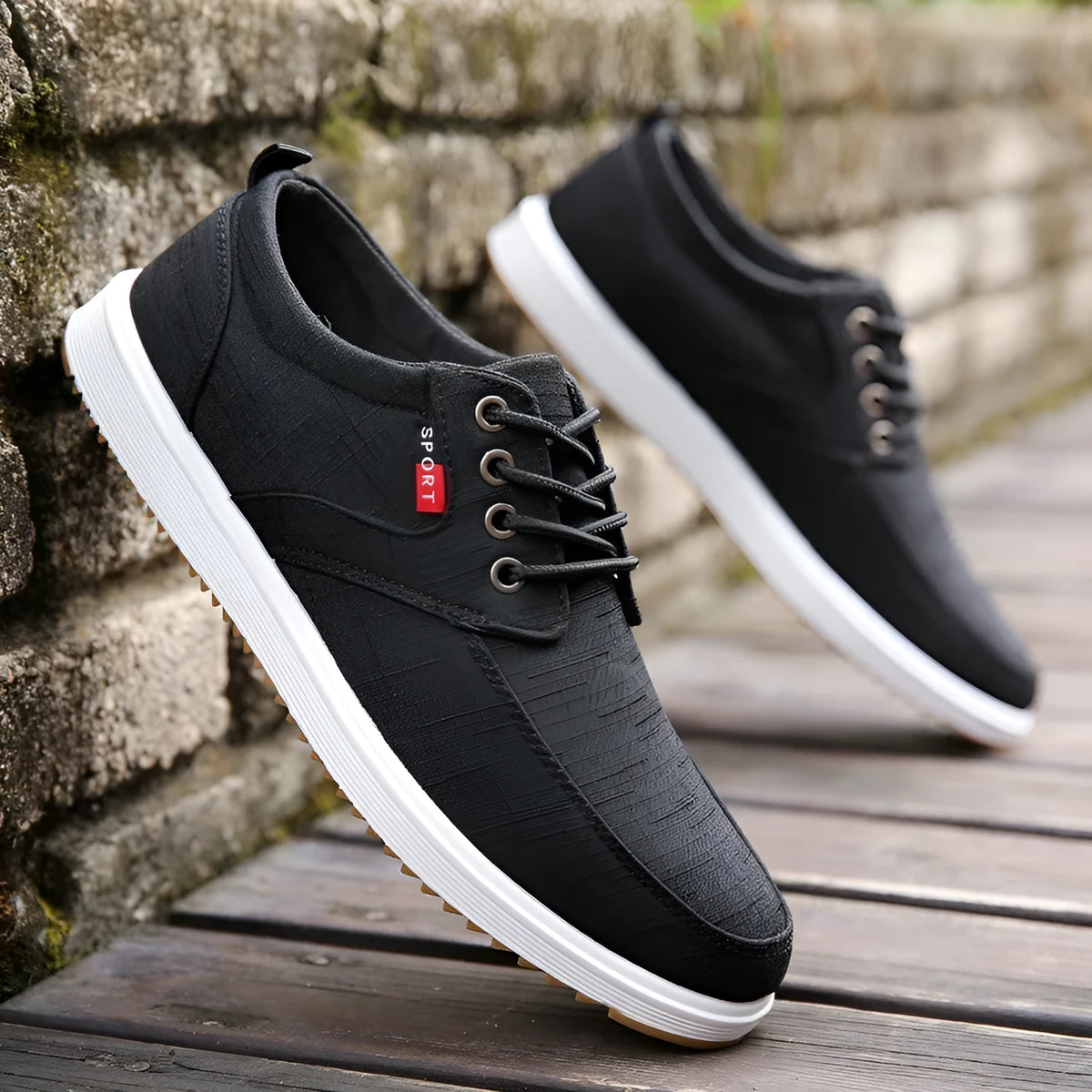 Men's lace-up canvas shoes casual walking flats flat heel black blue grey sizes 39-44