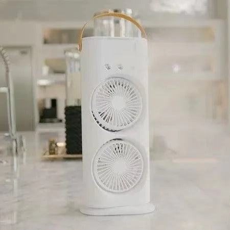 White portable double-ended spray fan air cooler with humidifying mist function and remote control
