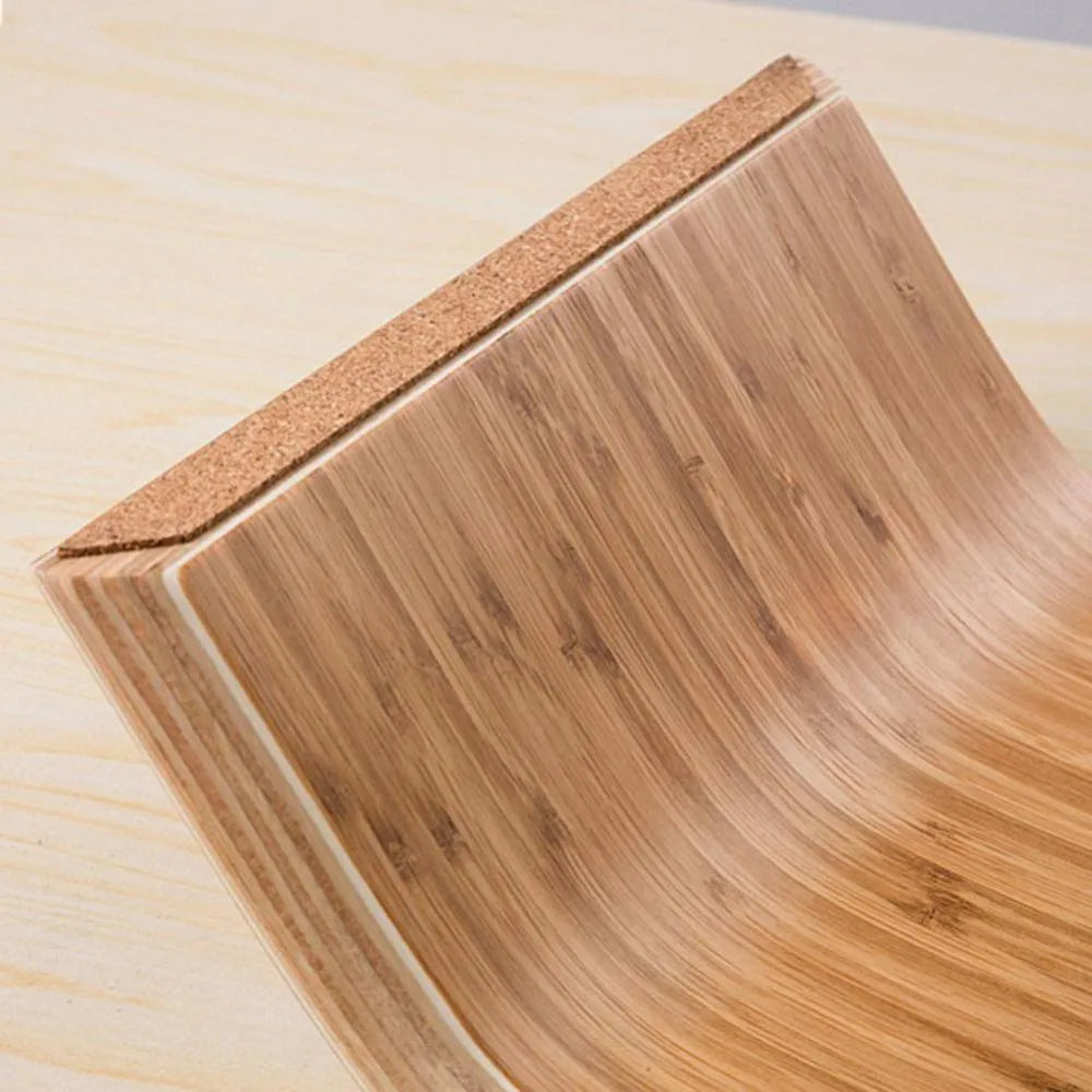Walnut laptop stability bracket stand in bamboo leather colour on a desk
