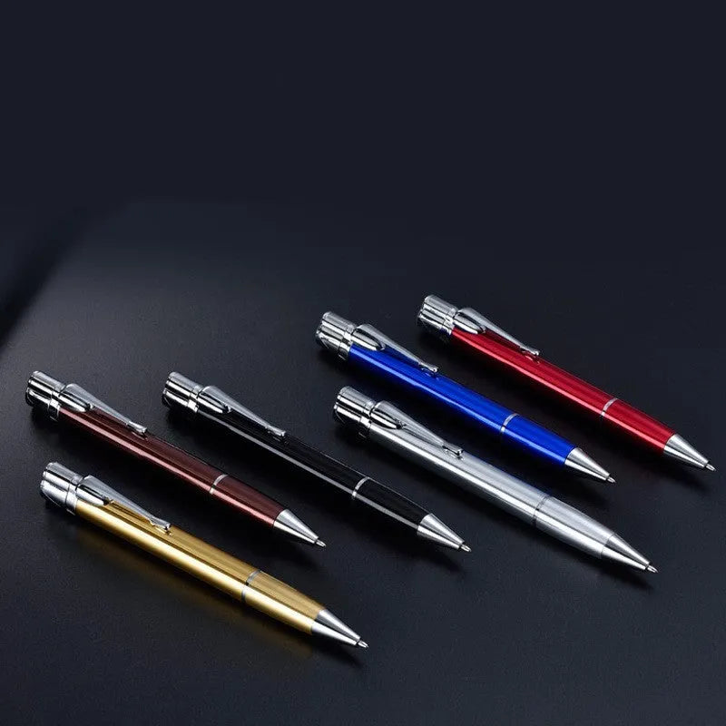 Metal windproof jet torch pen lighter in choice of colours, shown with key chain.