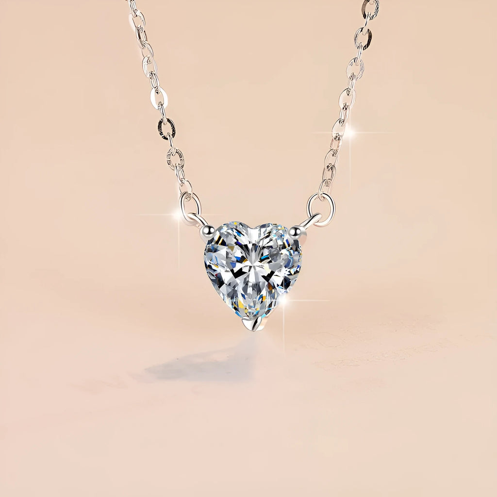 925 silver heart shaped pendant necklace with D colour moissanite stone and adjustable cross chain