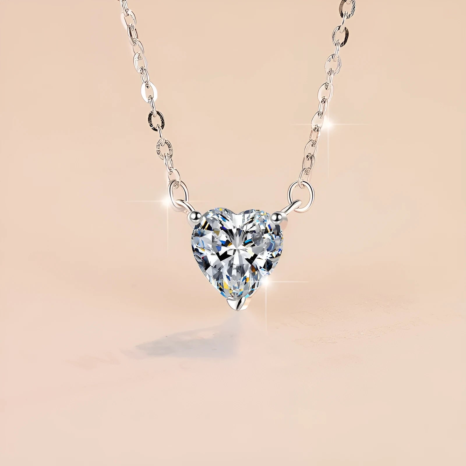 925 silver heart shaped pendant necklace with D colour moissanite stone and adjustable cross chain