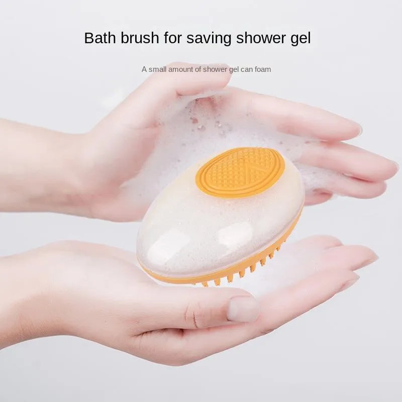 2-in-1 dog cat bath brush with soft silicone bristles in green non-slip grip design