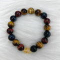 Natural Tiger Eye loose round bead bracelet on Maillard chain showing earthy banded stone patterns