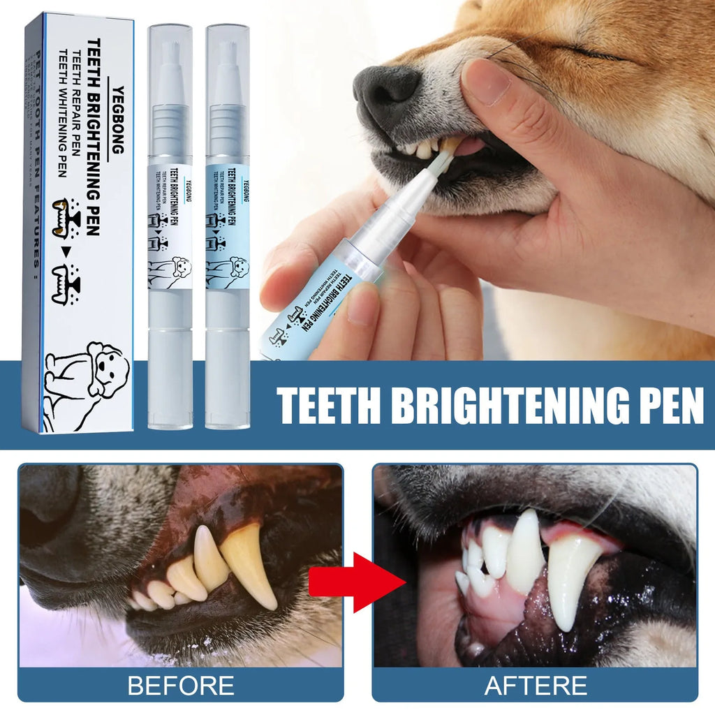 Pet teeth whitening pen and two dental brush applicators for dog and cat tartar care