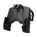 Black wired mobile phone game controller with a suit-style handle plugged into a smartphone