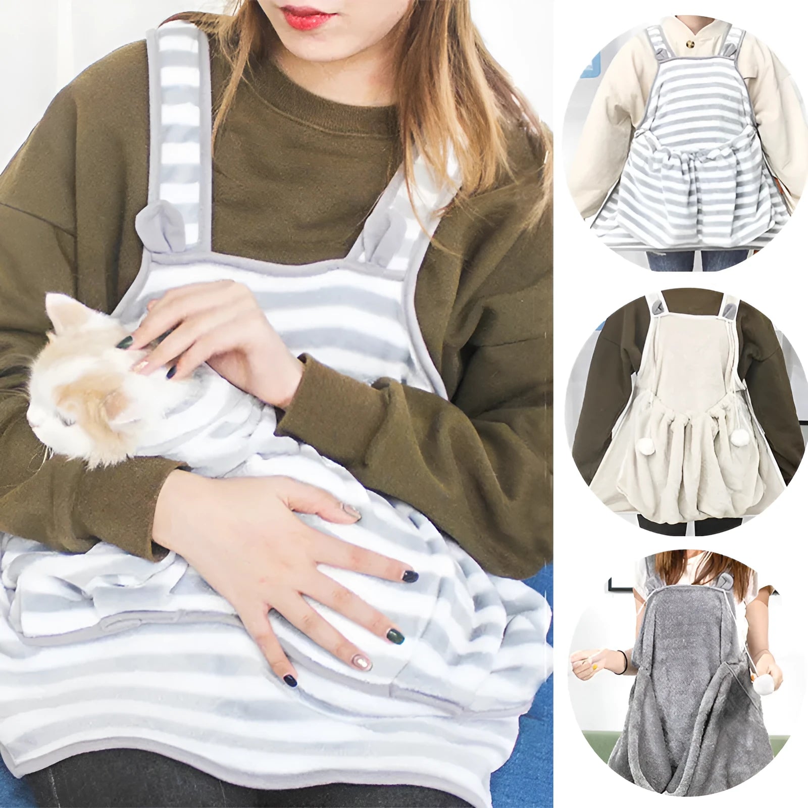Coral fleece pet apron with inner bag, non-stick anti-grab, 71cm x 62cm, for cats and small dogs