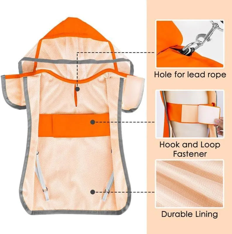Dog raincoat waterproof soft breathable hooded jacket with transparent cap for small and large dogs