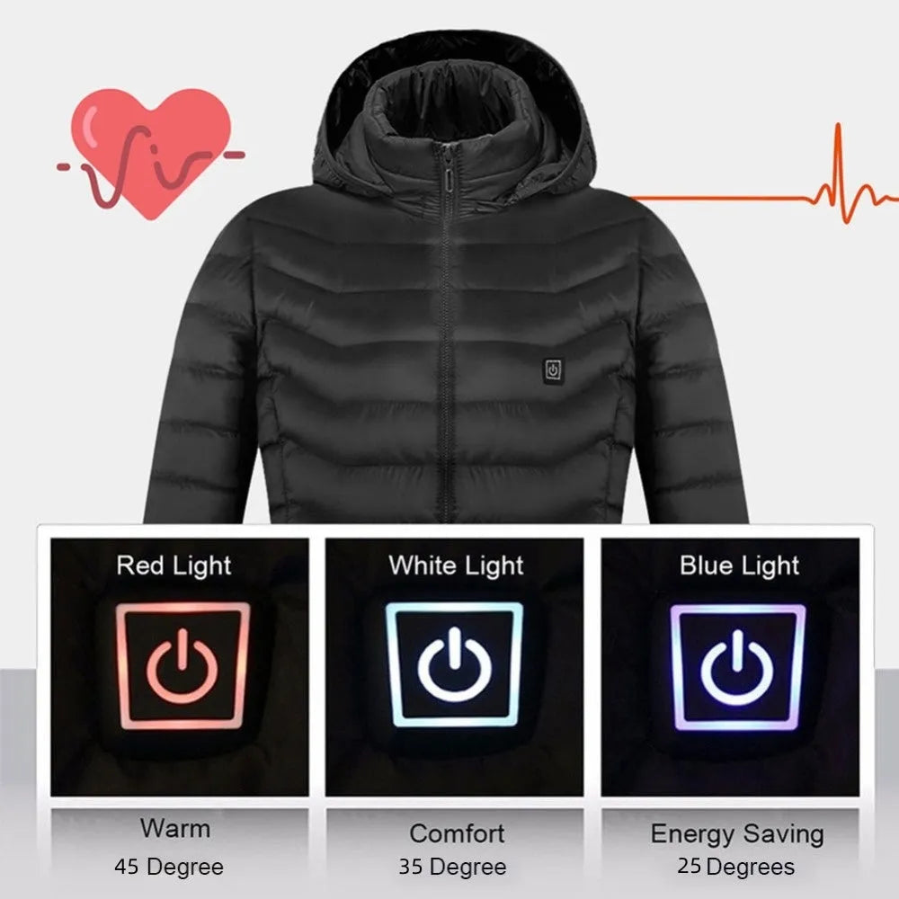 USB heated jacket in Black Zone 8 with hood and zipper, sizes S to 6XL