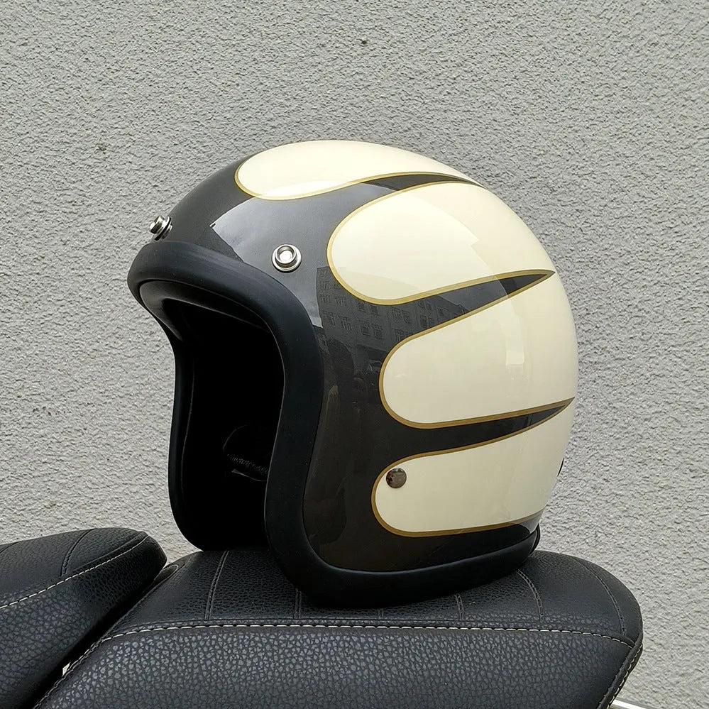 Retro-style open-face motorcycle half helmet in cement grey with a glossy FRP shell and quick-release chin strap.