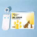 White disposable waterproof pet shoe covers with non-slip soles in S and M sizes