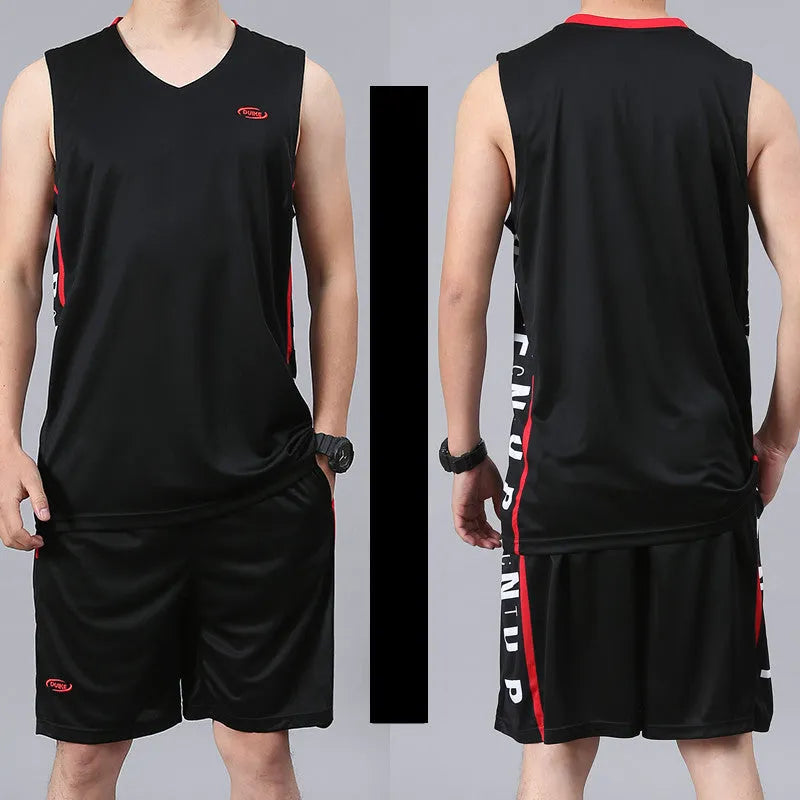 Men's cotton polyester sleeveless vest and five-point shorts sportswear set in black