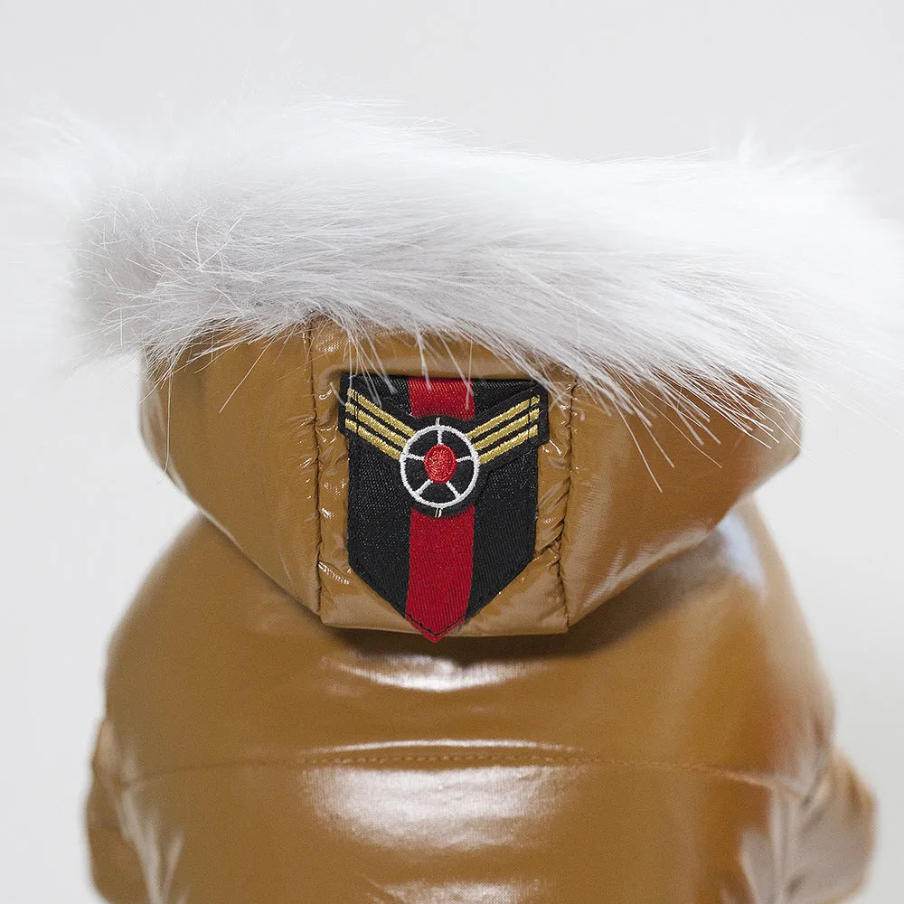 PU leather dog coat for Teddy breeds in red, black, or brown, sizes S to XXL, Europe and America style