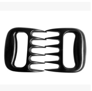 Two black bear claw meat shredder forks for pulling pork and BBQ preparation.