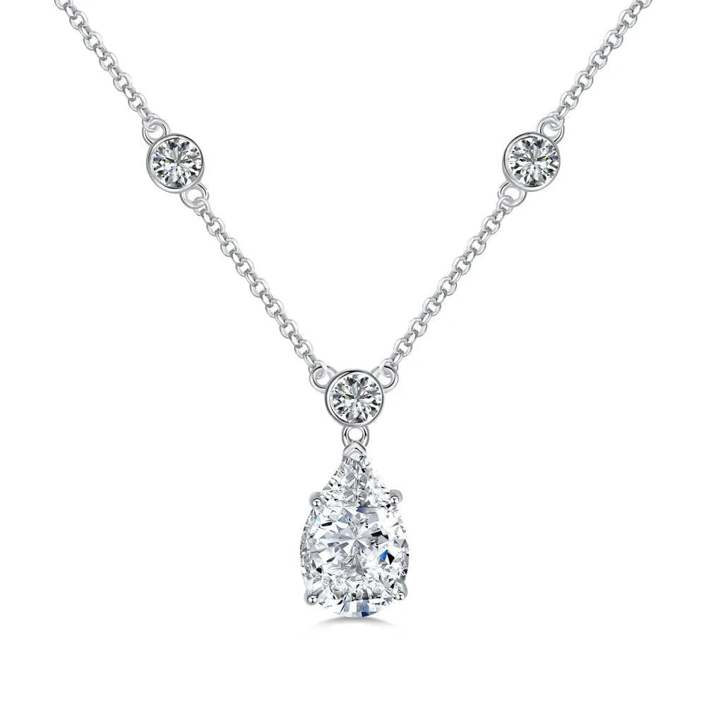 925 silver drop-shaped necklace with electroplated platinum white diamond finish on display