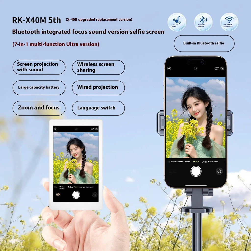 Mobile phone rear magnetic selfie display audio zoom projector in black, grey, or white colours