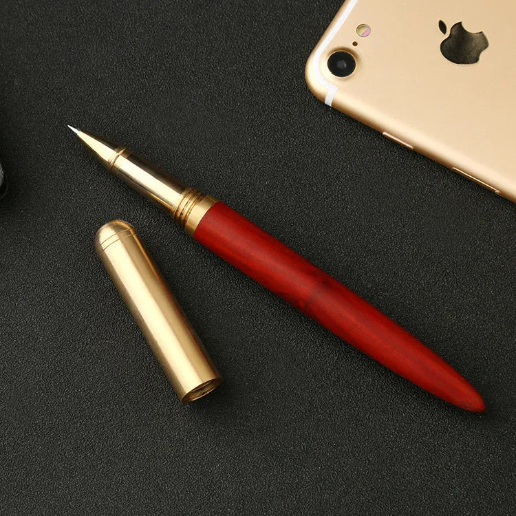 Brass sandalwood signature pen with solid wood barrel measuring 14cm long