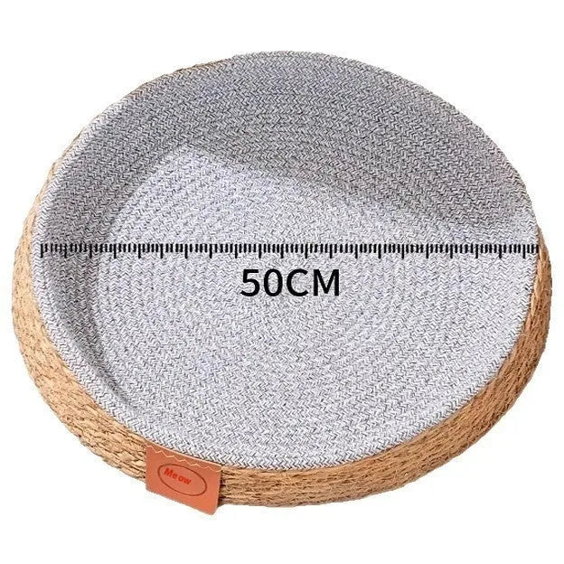 A woven rattan cat bed or cage, shown in one of four available sizes: S, M, L, or XL.