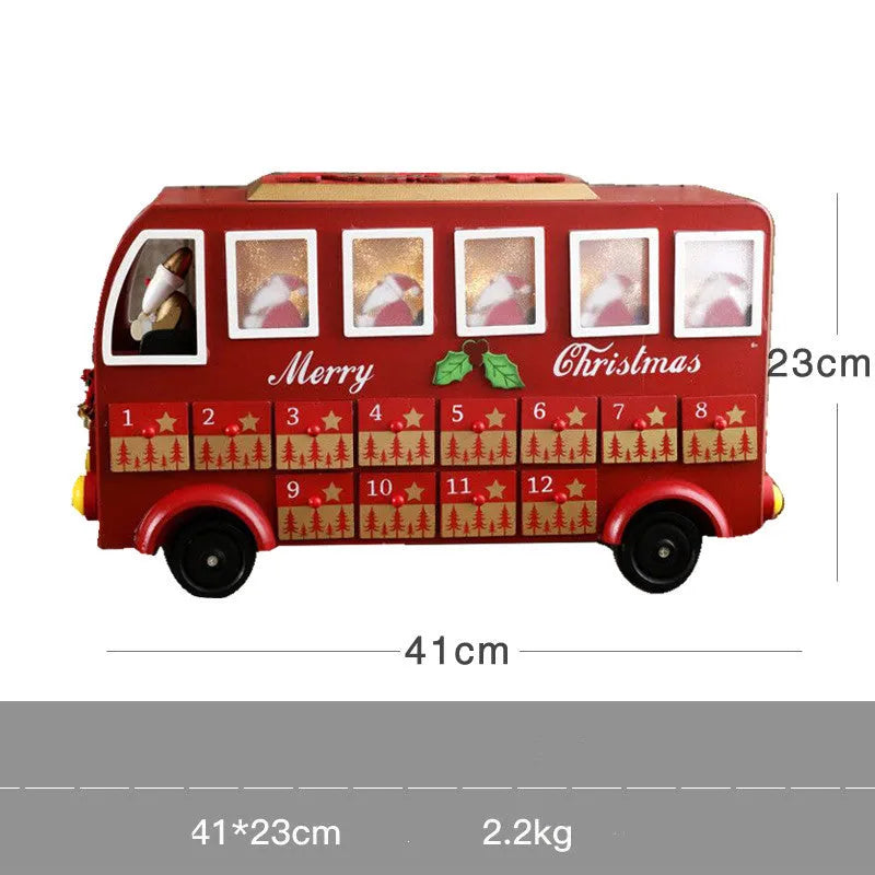 Wooden Christmas calendar with 24 red and green compartments for advent countdown, 37x32x6 cm