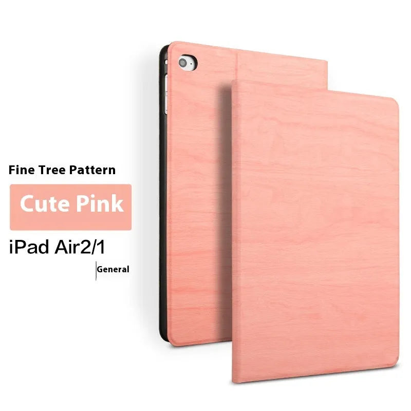 Sapphire blue imitation leather iPad cover with a built-in anti-fall bracket standing upright.