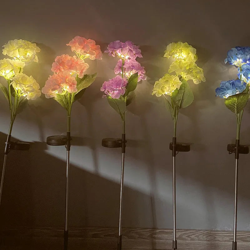 Solar hydrangea garden decorative light with rubber construction and IP55 waterproof rating