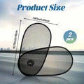 Black adjustable car side window sun shade stretched on glass with visible mesh and suction cups
