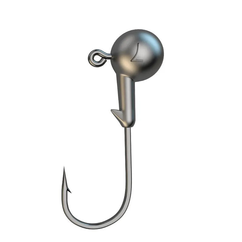 A pack containing 50 lead-headed jig hooks in a primary colour, labelled as 7G enhanced strength fishing gear.