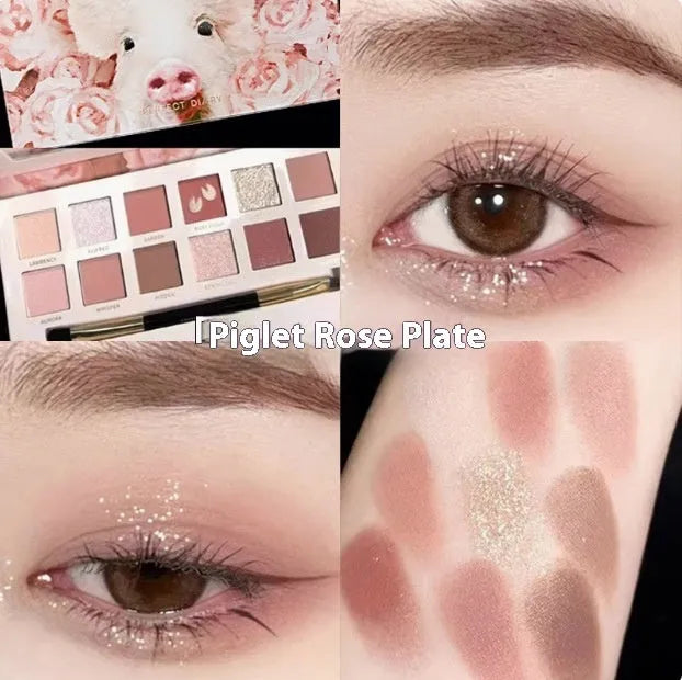 Explorer animal theme eyeshadow palette showing twelve colours across nine named plates.