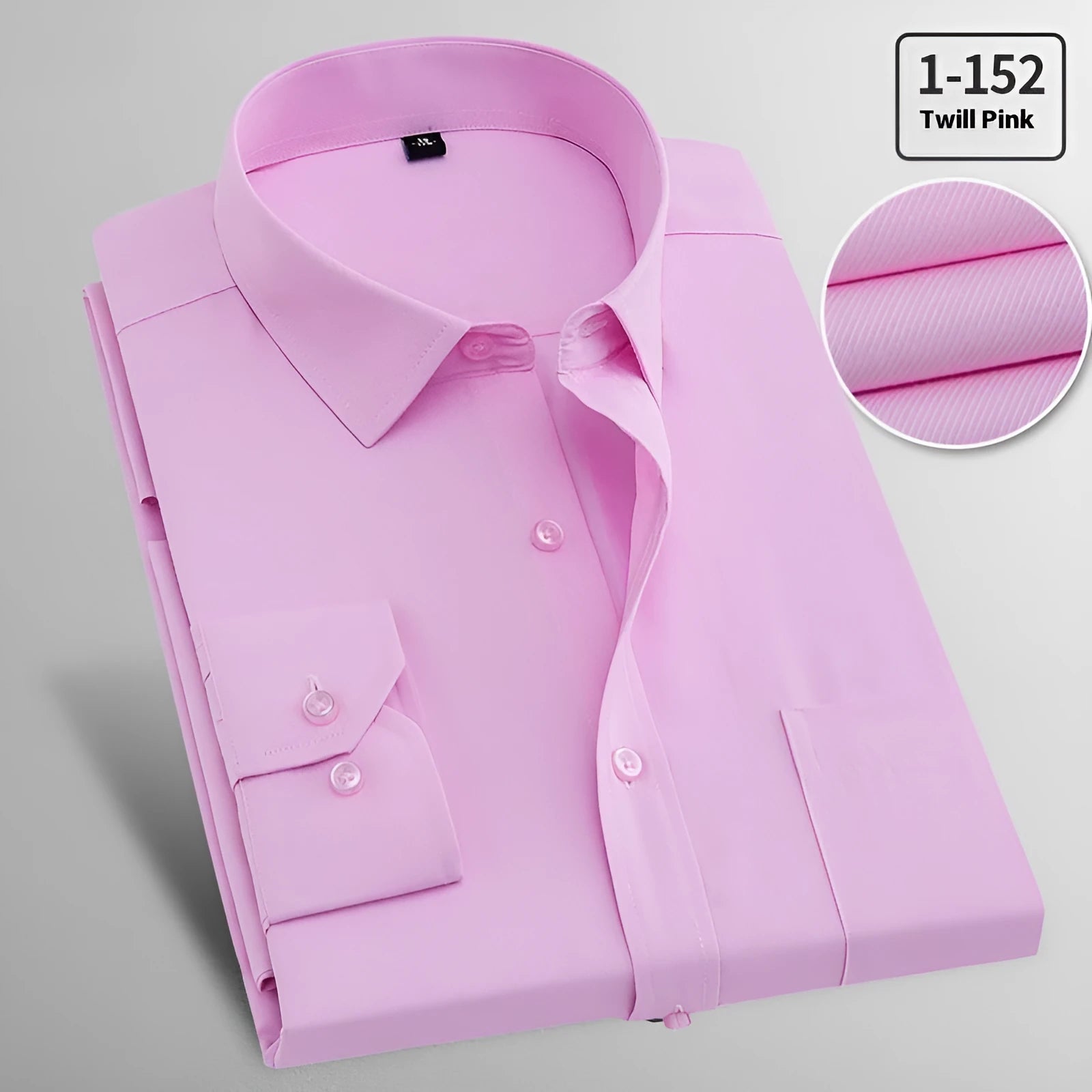 Men's long sleeved flax business shirt in pink diagonal or solid red, sizes 37-54