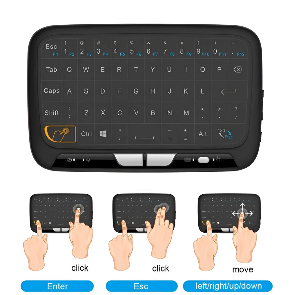 Mini H18 wireless keyboard with touchpad and 2.4GHz USB dongle in black