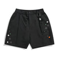 Black men's semi-elastic waist shorts with button fastening and loose straight-leg fit