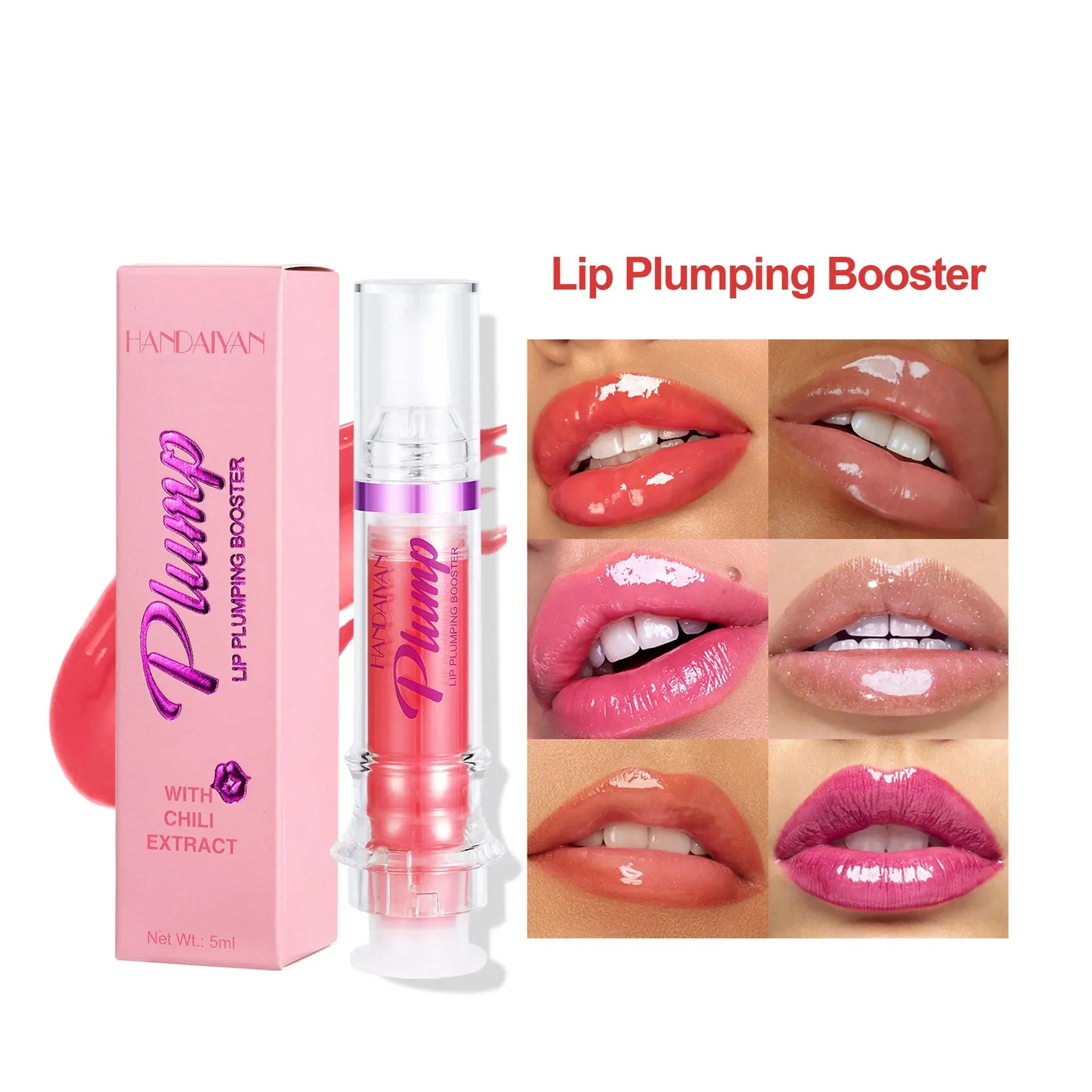 Lip mirror liquid lipstick tube showing built-in applicator with six colour options displayed