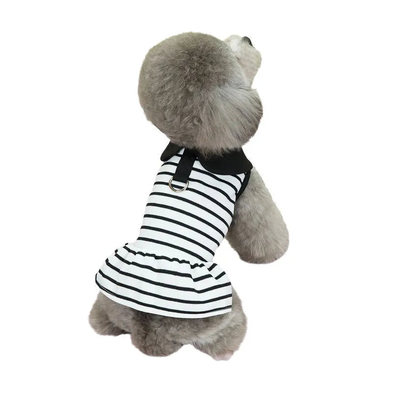 Striped cotton pet T-shirt and skirt summer outfit set for dogs