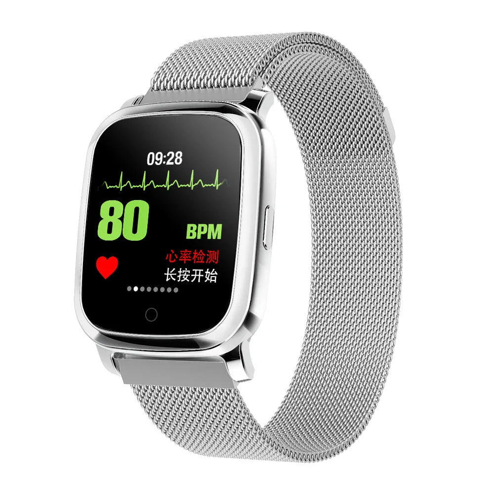 Smart pedometer watch with temperature measurement in black or silver colour