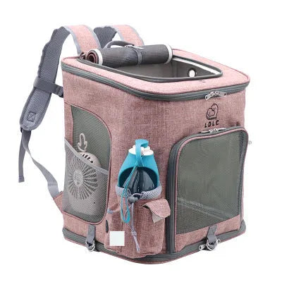 Transparent portable cat backpack pet bag in Oxford cloth with mesh windows and padded straps for small pets under 20 kg