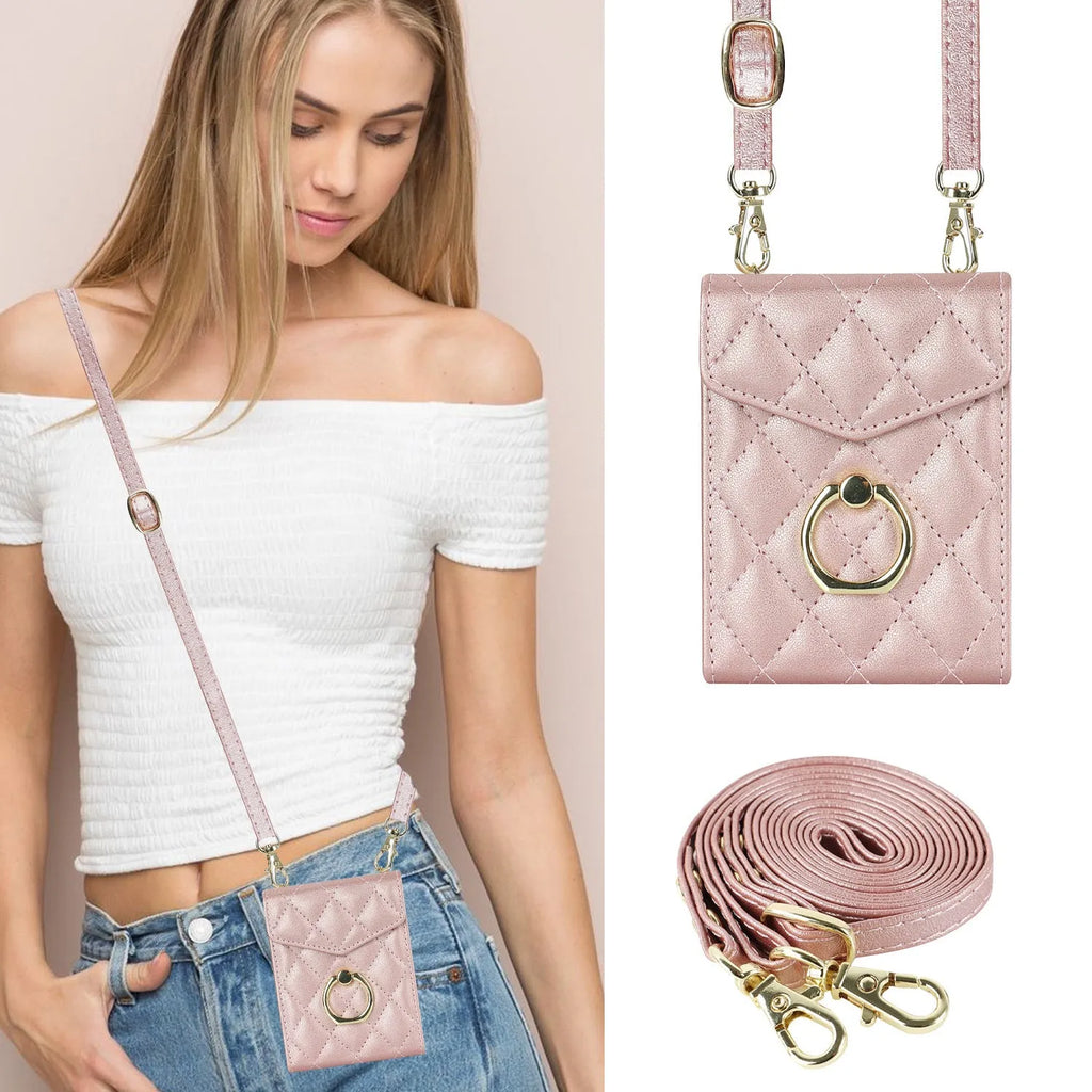 Crossbody folding ring phone case for Samsung Galaxy Z Flip in black, white, red, light purple, mint green, and rose gold, PU TPU drop-resistant leather-style cover