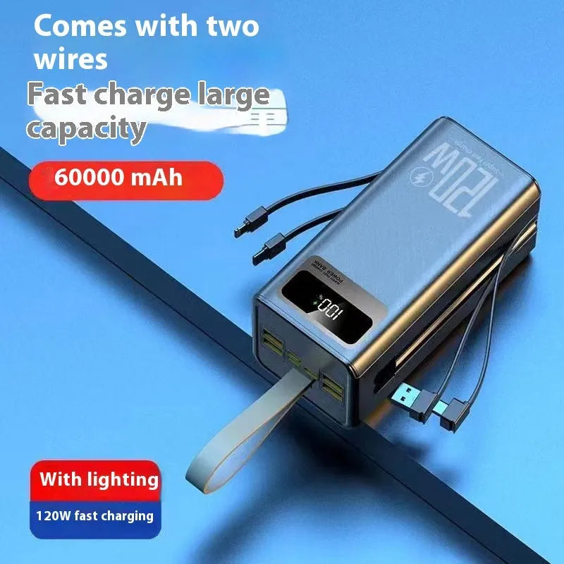 Large capacity portable power bank with super fast charging, plastic shell, 100000 MA, industrial style, Samurai Black