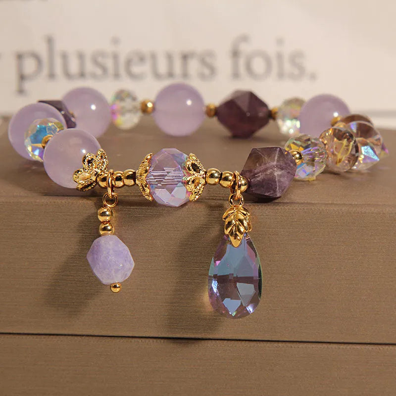 Lavender purple crystal children's bracelet with colourful water drop beads in retro purple drop design