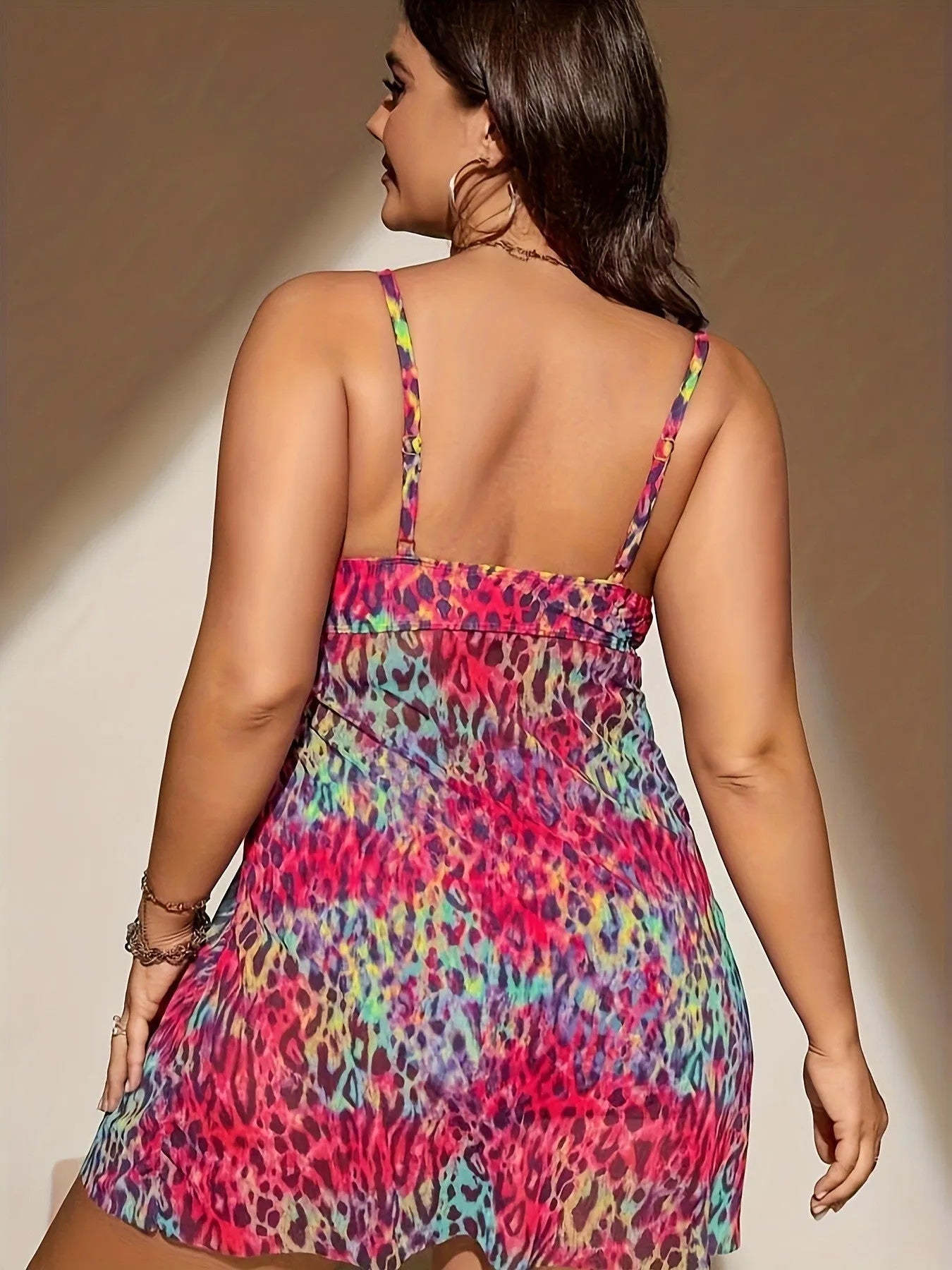 Plus size women's swim bikini set with skirted bottom and sleeveless top in blue colour
