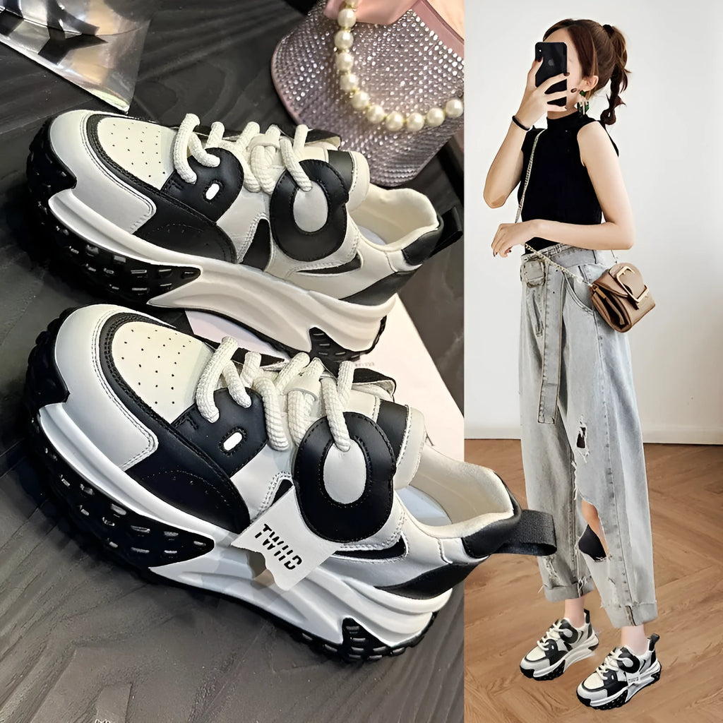 Women's silver leather casual shoes with a thick wedge sole and front laces.