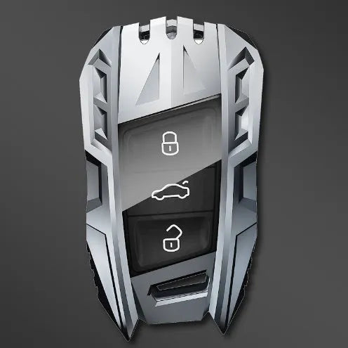 Metal mecha golf auto key shell protective cover in silver colour with buckle option