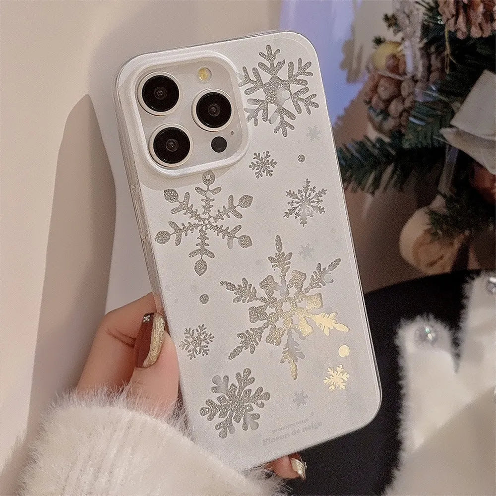 Autumn winter atmosphere TPU phone case for Apple iPhone with glitter winter floating cream design