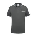 Apricot coloured lapel short sleeve polo shirt with a chest pocket on a spandex fabric.