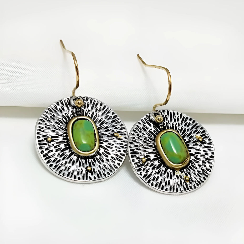 Retro turquoise and antique silver colour separation earrings with electroplated finish