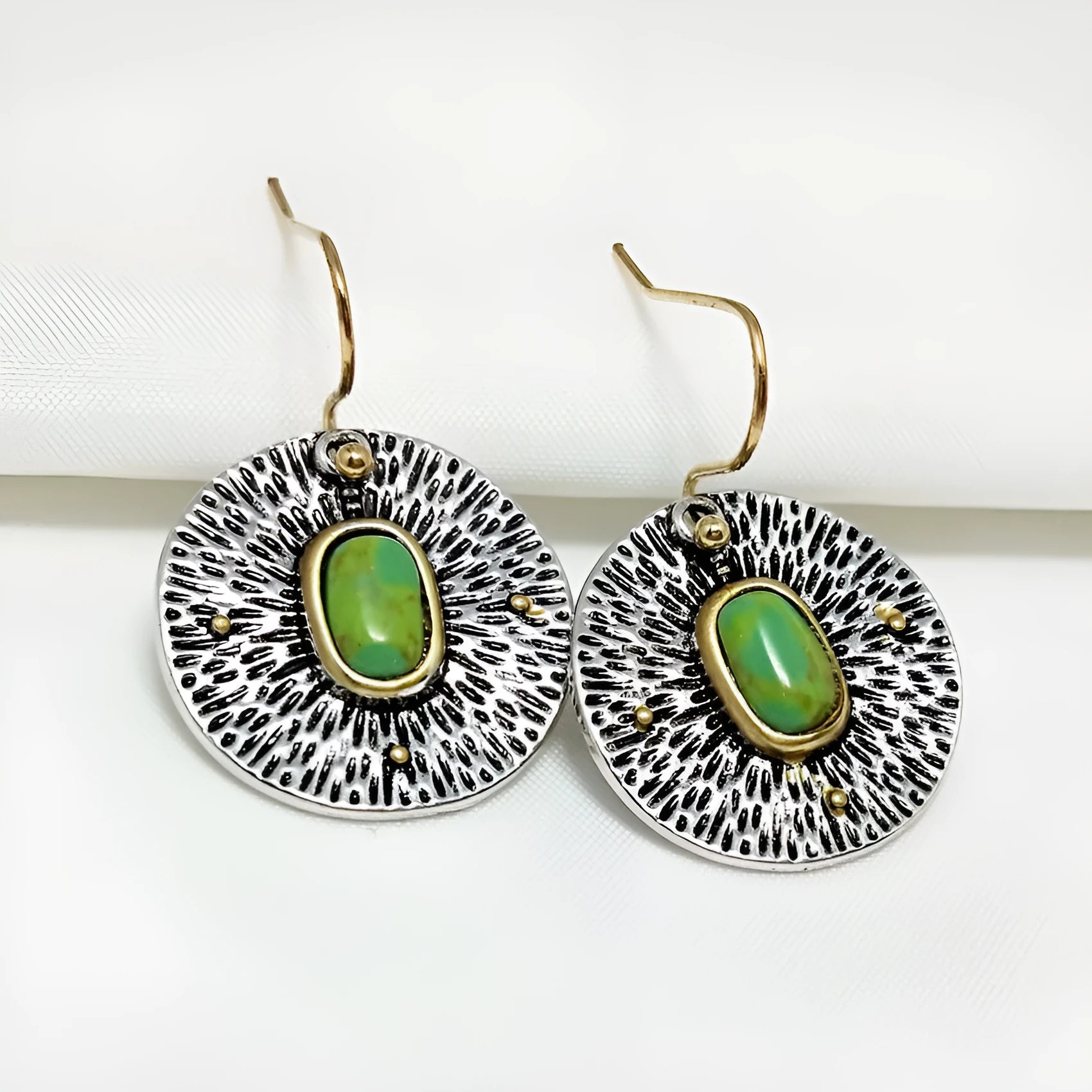 Retro turquoise and antique silver colour separation earrings with electroplated finish