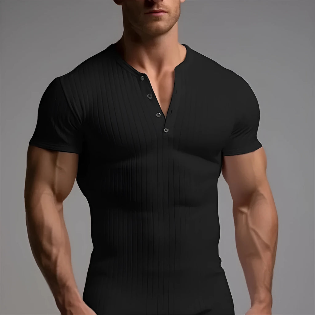 Men's slim-fit muscle t-shirt in polyester fabric shown in Army Green colour