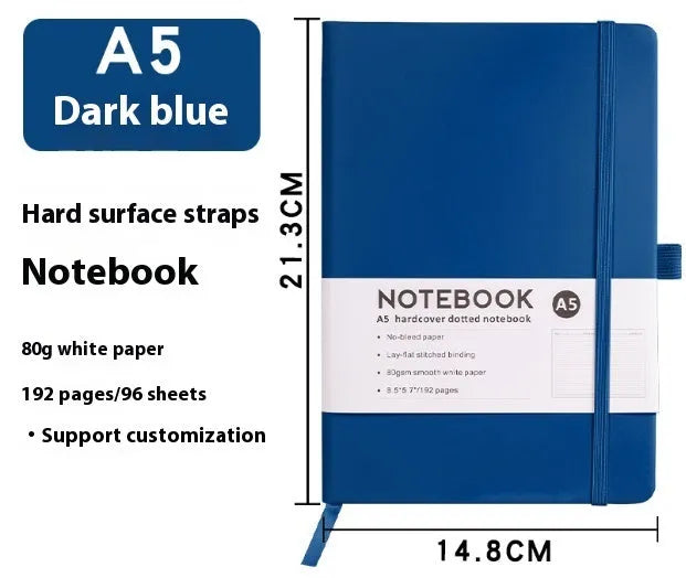 A5 office diary with hand skin feeling PU leather strap cover and lined inner pages
