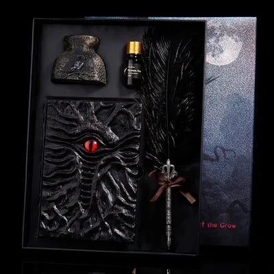 Cthulhu demon eye hand ledger notebook with embossed magic retro tent design on dark kraft paper cover, A6 size